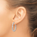 Sterling Silver Twisted Hoop Earrings with Rhodium Plating and Diamond-Cut Texture