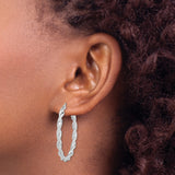 Sterling Silver Hoop Earrings with Twisted Rope Design and Polished Finish for Women