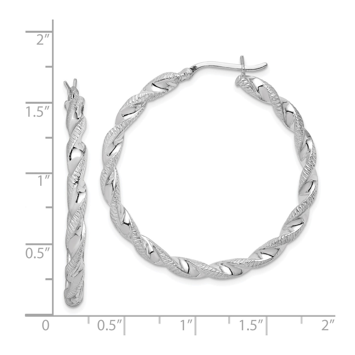 Sterling Silver Hoop Earrings with Twisted Rope Design and Polished Finish for Women