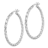 Sterling Silver Hoop Earrings, Twisted Polished Design with Textured Finish