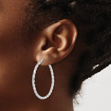 Sterling Silver Hoop Earrings, Twisted Polished Design with Textured Finish