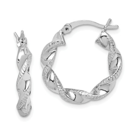 Sterling Silver Hoop Earrings, Twisted Interwoven Design with Polished and Textured Finish