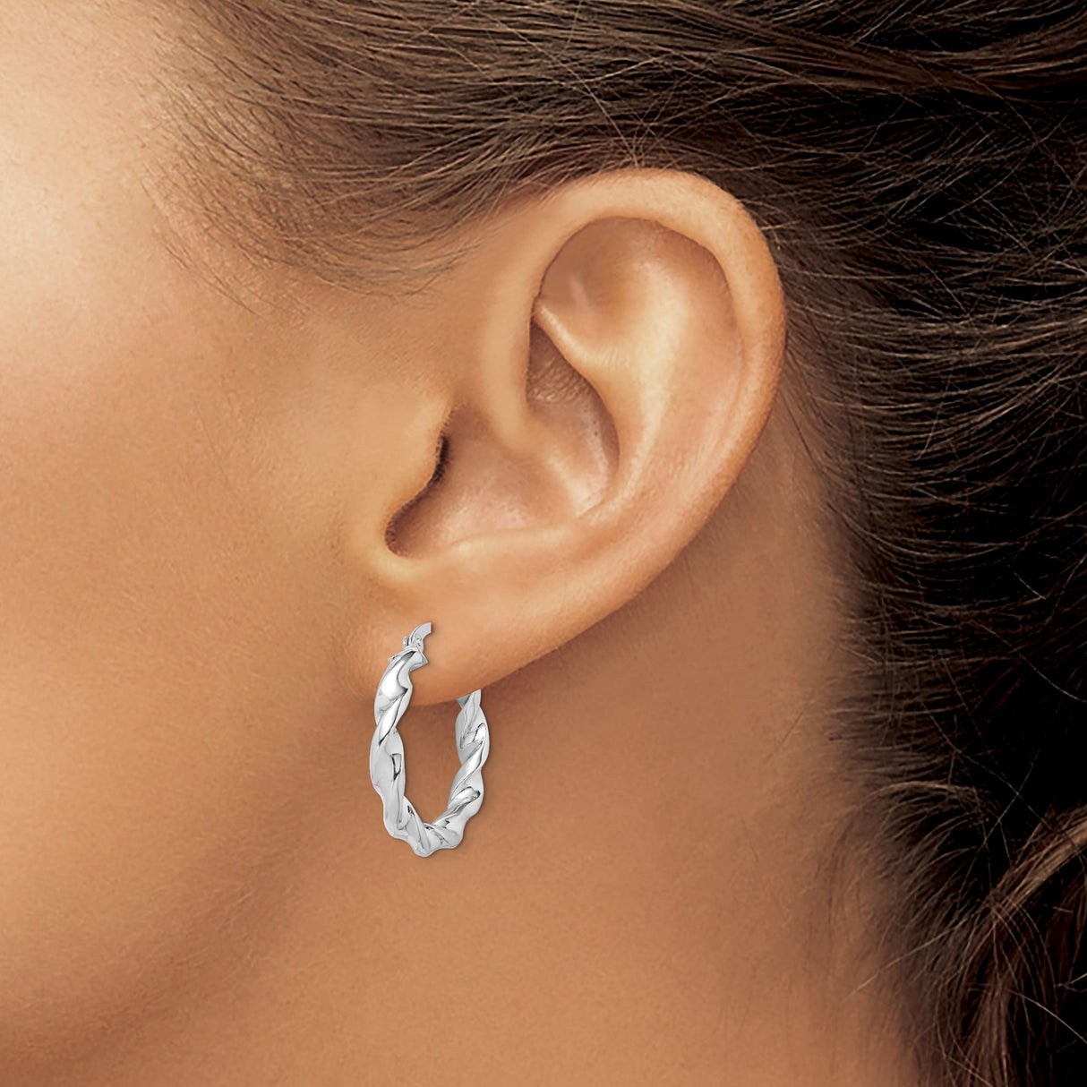 Sterling Silver Twisted Hoop Earrings with Braided Polished Design for Women
