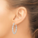 Sterling Silver Hoop Earrings with Twisted Braided Tube Design, Medium to Large Size