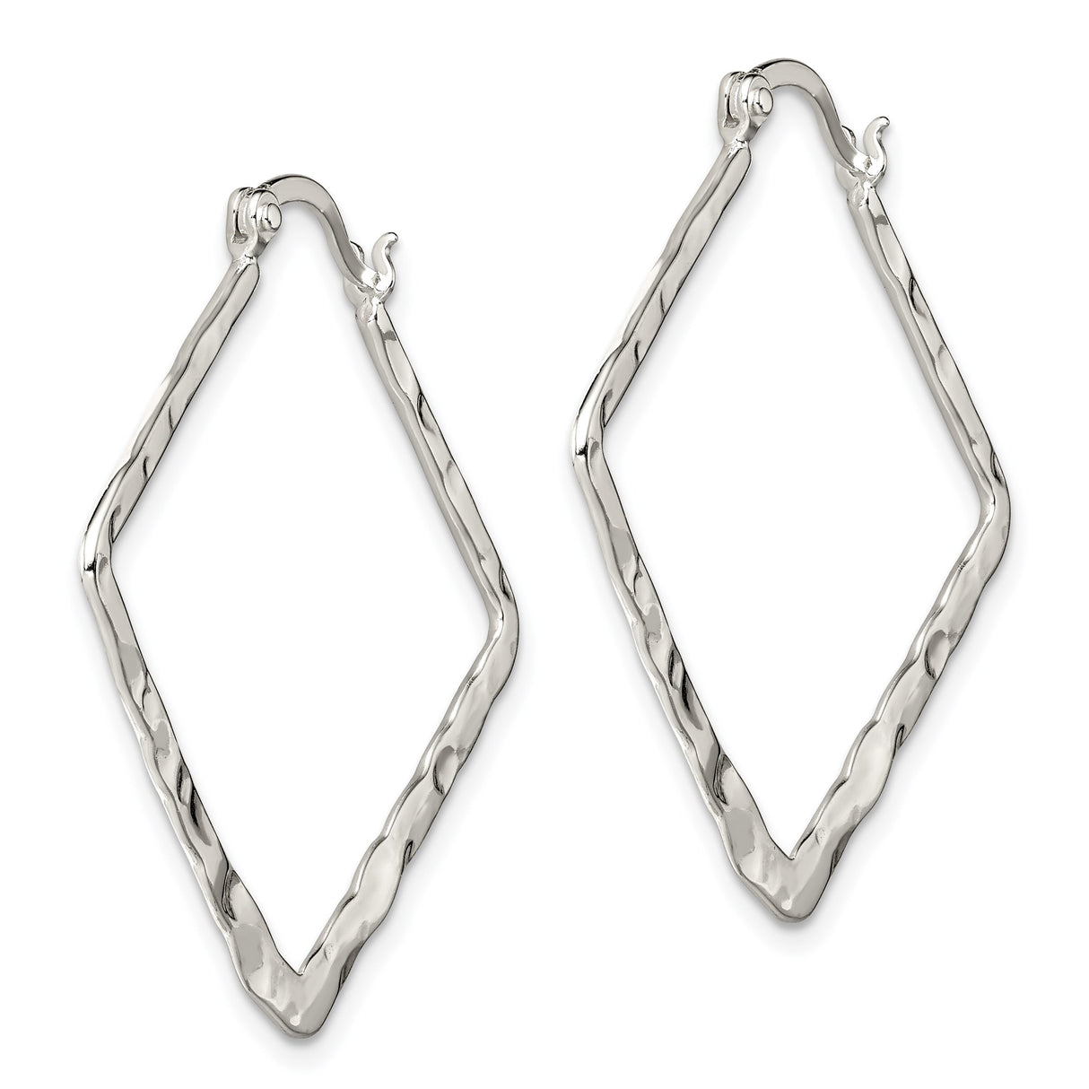 Sterling Silver Square Hoop Earrings with Hammered Finish and Wavy Geometric Design