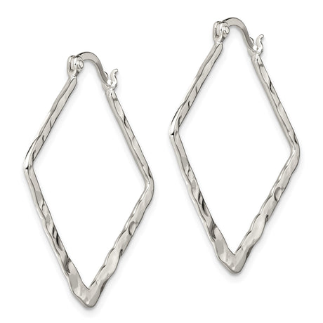 Sterling Silver Square Hoop Earrings with Hammered Finish and Wavy Geometric Design