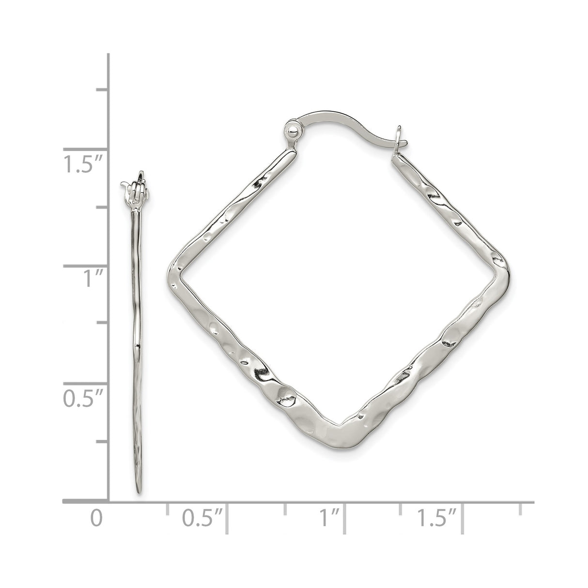 Sterling Silver Square Hoop Earrings with Hammered Finish and Wavy Geometric Design