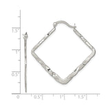 Sterling Silver Square Hoop Earrings with Hammered Finish and Wavy Geometric Design