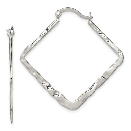 Sterling Silver Square Hoop Earrings with Hammered Finish and Wavy Geometric Design