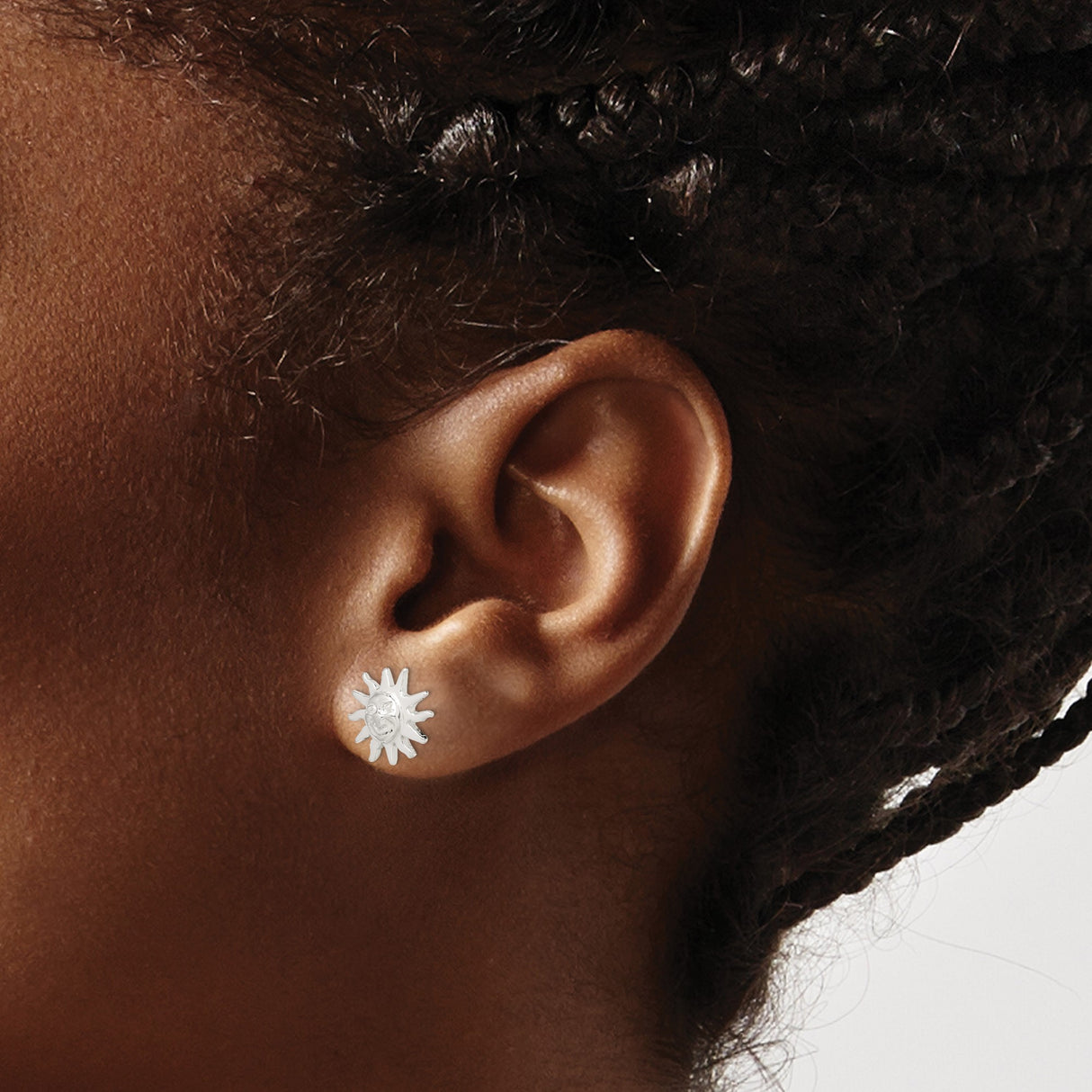 Sterling Silver Sun Face Stud Earrings With Radiant Rays