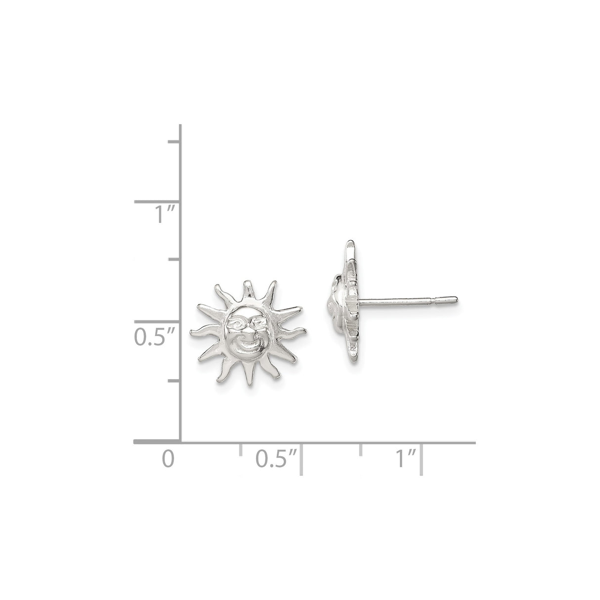 Sterling Silver Sun Face Stud Earrings With Radiant Rays