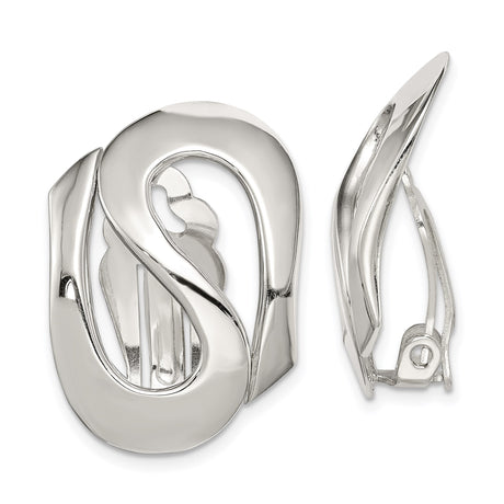 Sterling Silver Clip-On Earrings for Women with Sculptural Swirl Design, High-Polish Finish, Modern Abstract Jewelry for Non-Pierced Ears, Bold Artistic Statement for Casual or Formal Looks