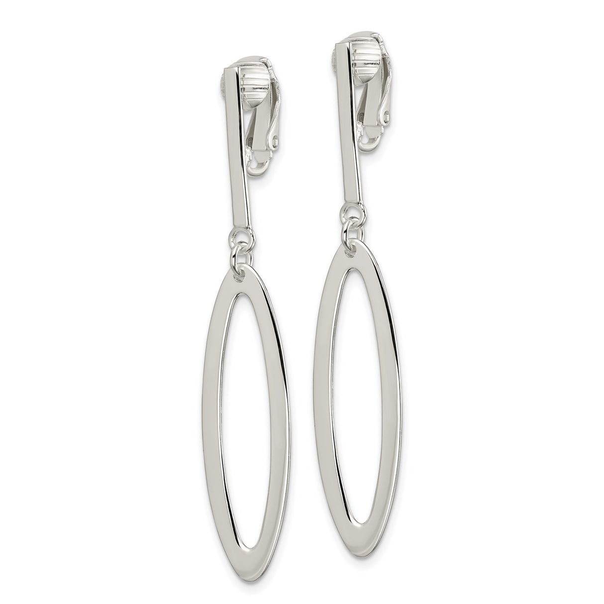 Sterling Silver Clip On Elongated Oval Dangle Earrings