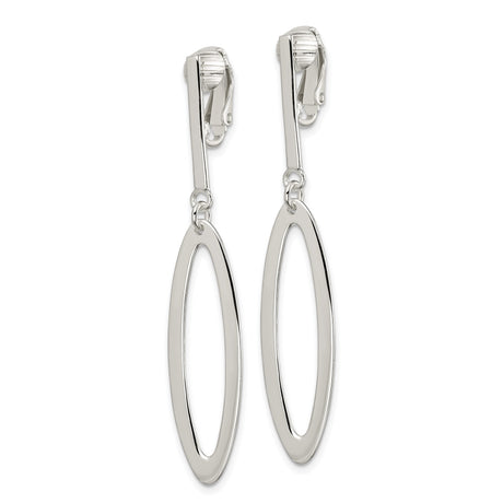 Sterling Silver Clip On Elongated Oval Dangle Earrings