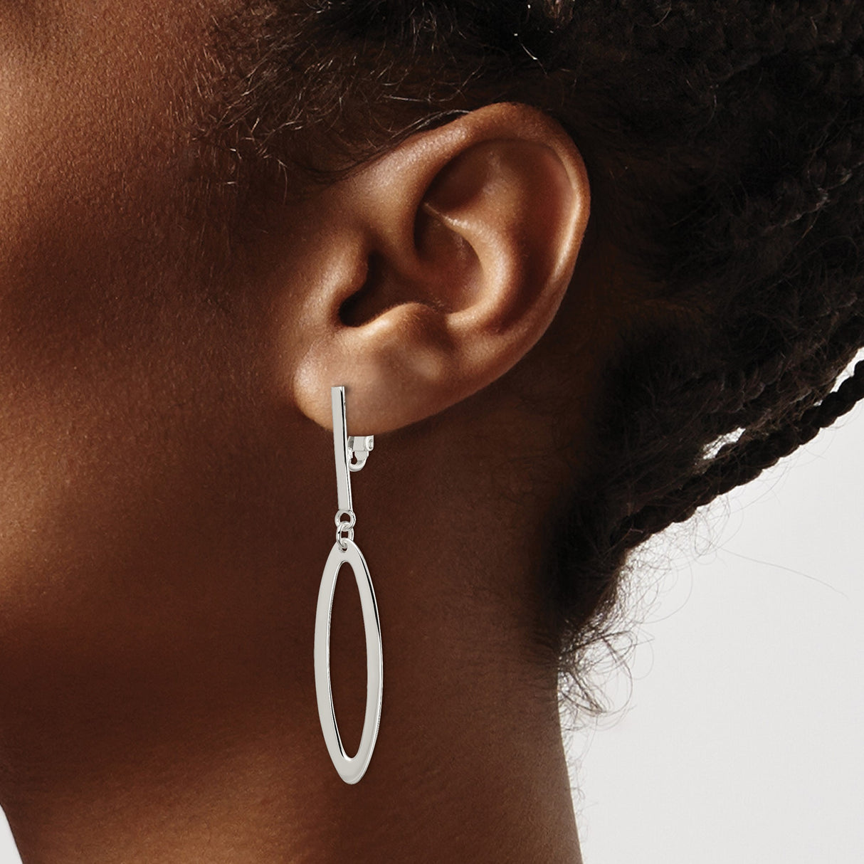 Sterling Silver Clip On Elongated Oval Dangle Earrings