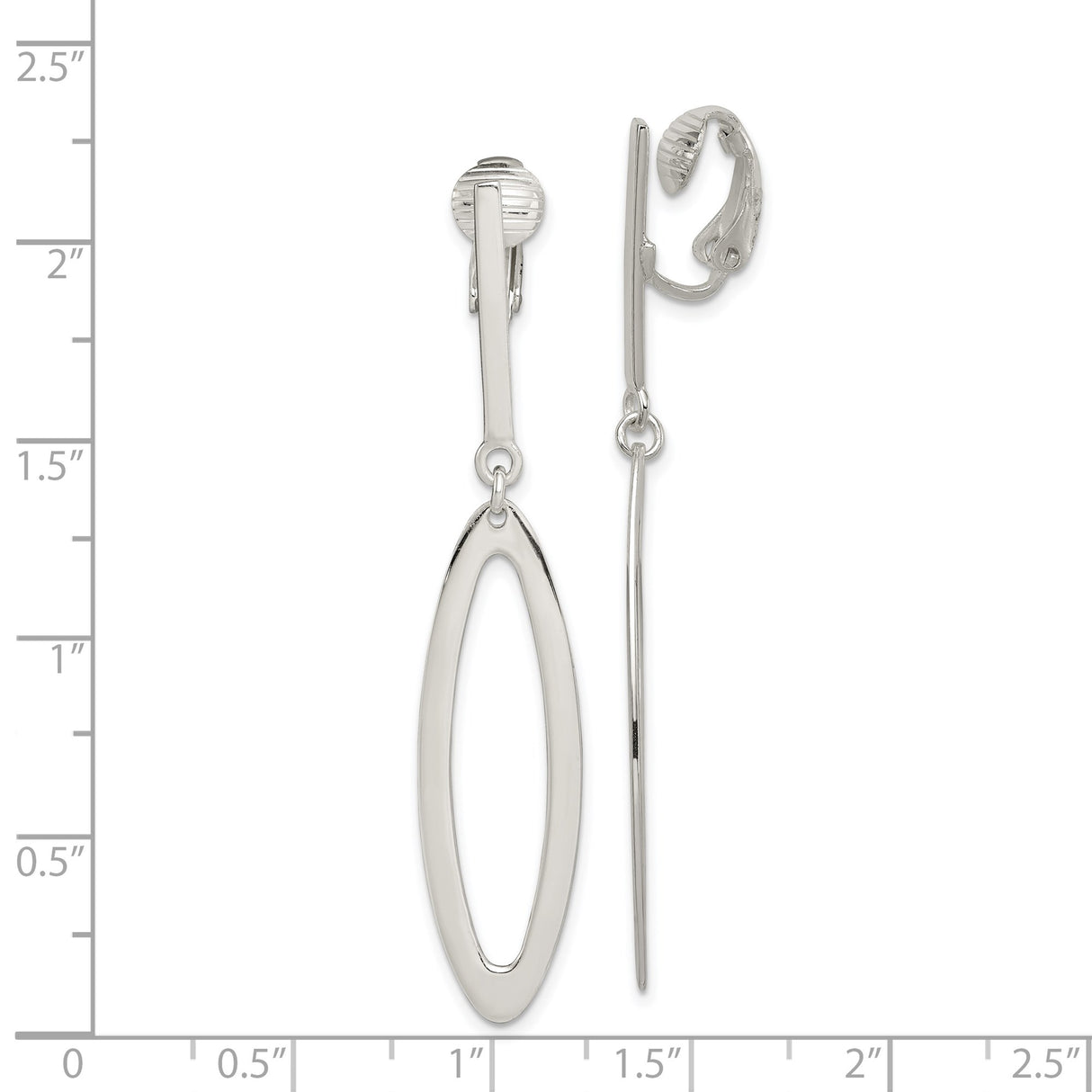 Sterling Silver Clip On Elongated Oval Dangle Earrings