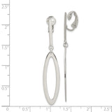 Sterling Silver Clip On Elongated Oval Dangle Earrings