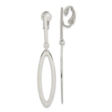 Sterling Silver Clip On Elongated Oval Dangle Earrings for Women with Open Design, Sleek Minimalist Style, Nonpierced Modern Ear Clips, Lightweight Fashion Jewelry for Everyday or Formal Wear