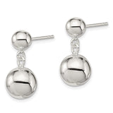 Sterling Silver Drop Ball Stud Earrings with Double Sphere Design