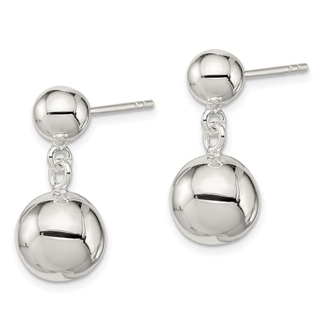 Sterling Silver Drop Ball Stud Earrings with Double Sphere Design