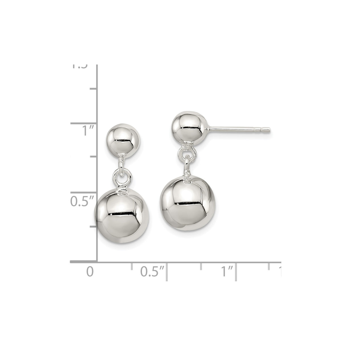 Sterling Silver Drop Ball Stud Earrings with Double Sphere Design