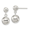 Sterling Silver Drop Ball Stud Earrings with Double Sphere Design