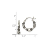 Sterling Silver Hoop Earrings with Rope Detail and Oxidized Swirl Design, Bali Tribal Style