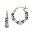 Sterling Silver Hoop Earrings with Rope Detail and Oxidized Swirl Design, Bali Tribal Style