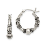 Sterling Silver Hoop Earrings with Rope Detail and Oxidized Swirl Design, Bali Tribal Style