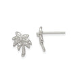 Sterling Silver Palm Tree Stud Earrings with Cubic Zirconia, Tropical Beach Style for Women