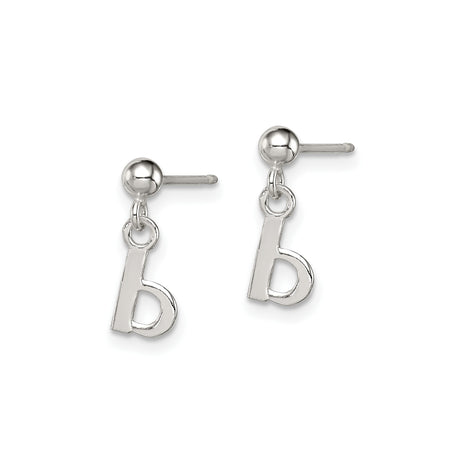 Sterling Silver B Initial Dangle Stud Earrings, Lowercase Letter Charm, Minimalist Alphabet Jewelry
