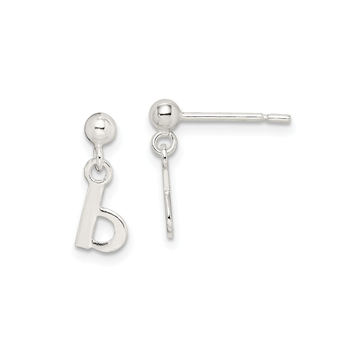 Sterling Silver B Initial Dangle Stud Earrings, Lowercase Letter Charm, Minimalist Alphabet Jewelry