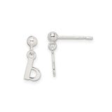 Sterling Silver B Initial Dangle Stud Earrings, Lowercase Letter Charm, Minimalist Alphabet Jewelry