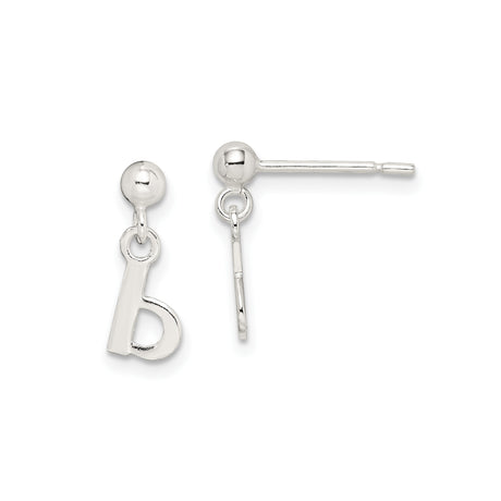 Sterling Silver B Initial Dangle Stud Earrings, Lowercase Letter Charm, Minimalist Alphabet Jewelry