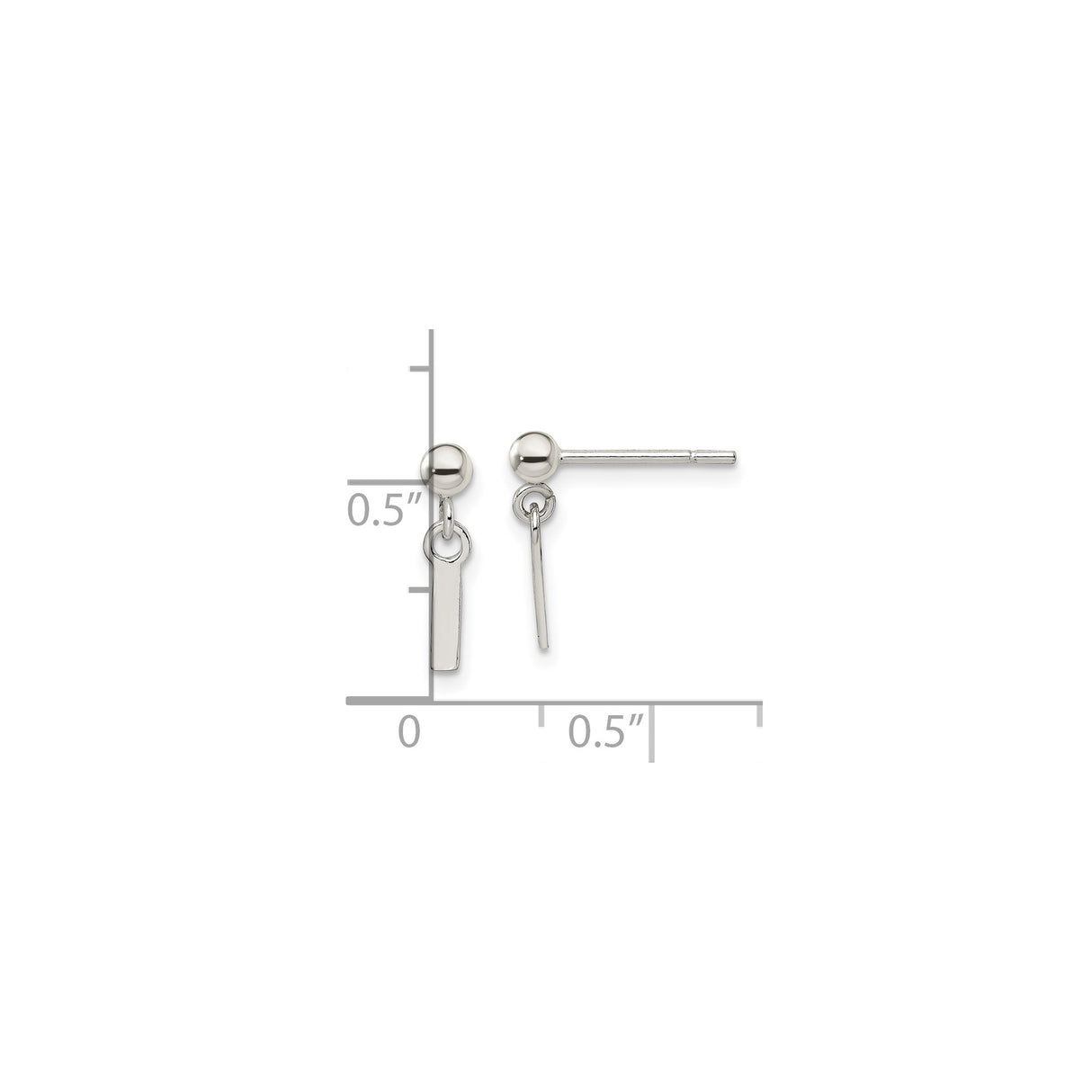 Sterling Silver Bar Stud Earrings, Minimalist Linear Drop Design, Contemporary Geometric Style