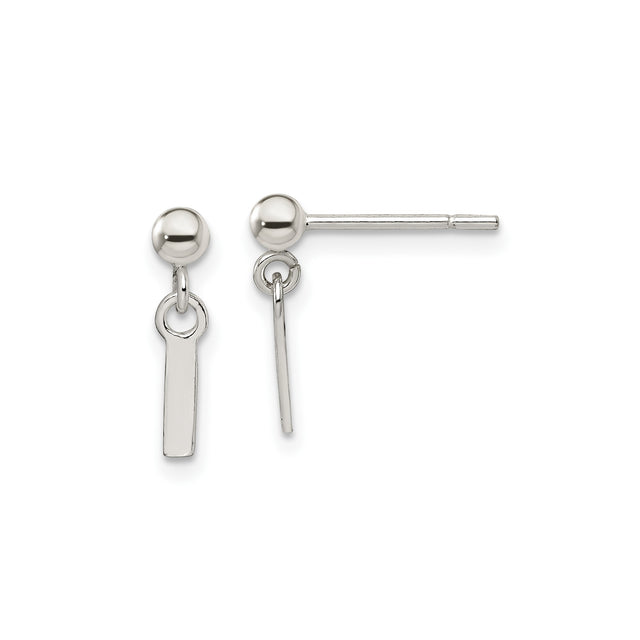 Sterling Silver Bar Stud Earrings, Minimalist Linear Drop Design, Contemporary Geometric Style