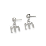 Sterling Silver Initial Stud Earrings with Dangling Lowercase M Charm, Minimalist Monogram Style