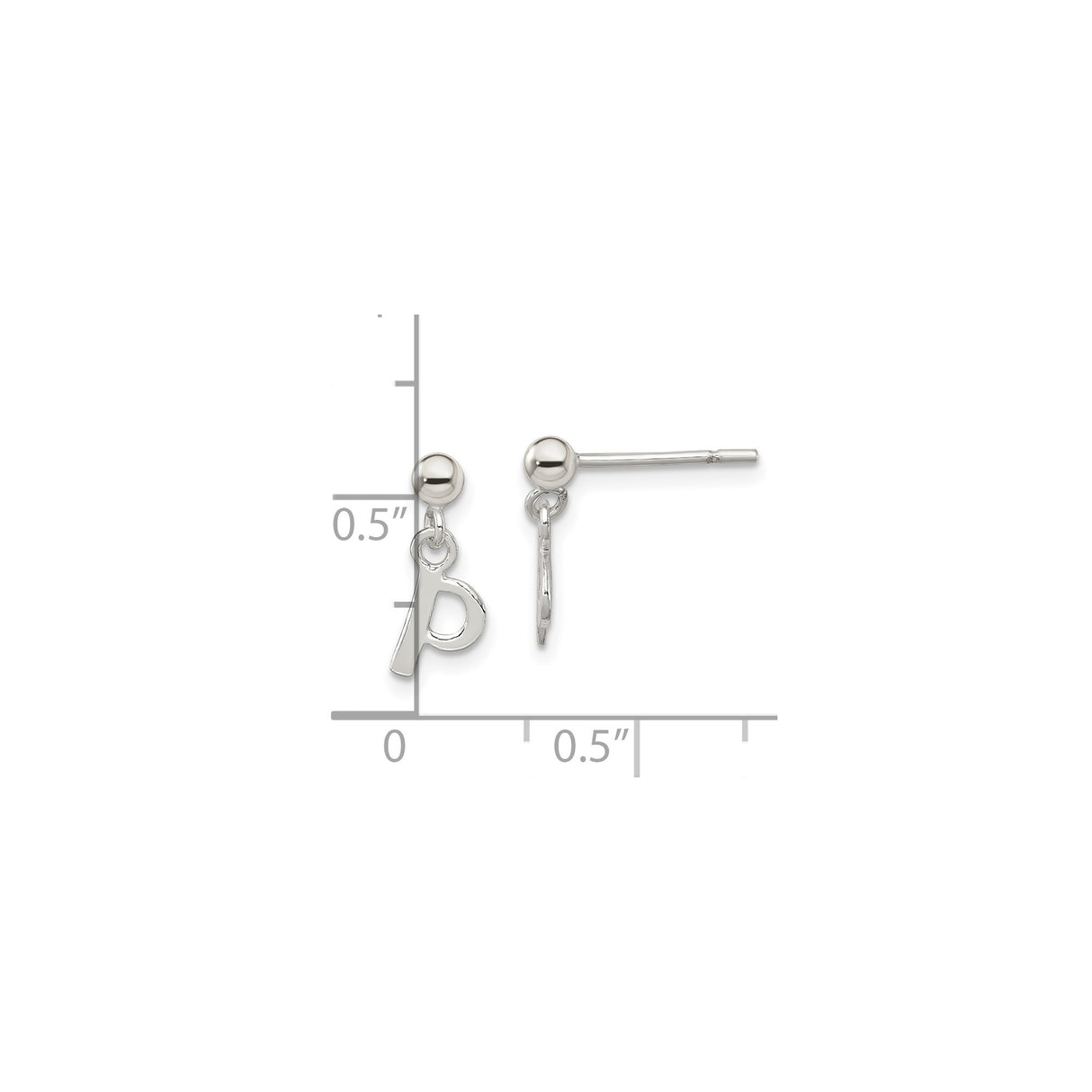 Sterling Silver Initial P Dangle Earrings, Polished Post Stud Monogram Design
