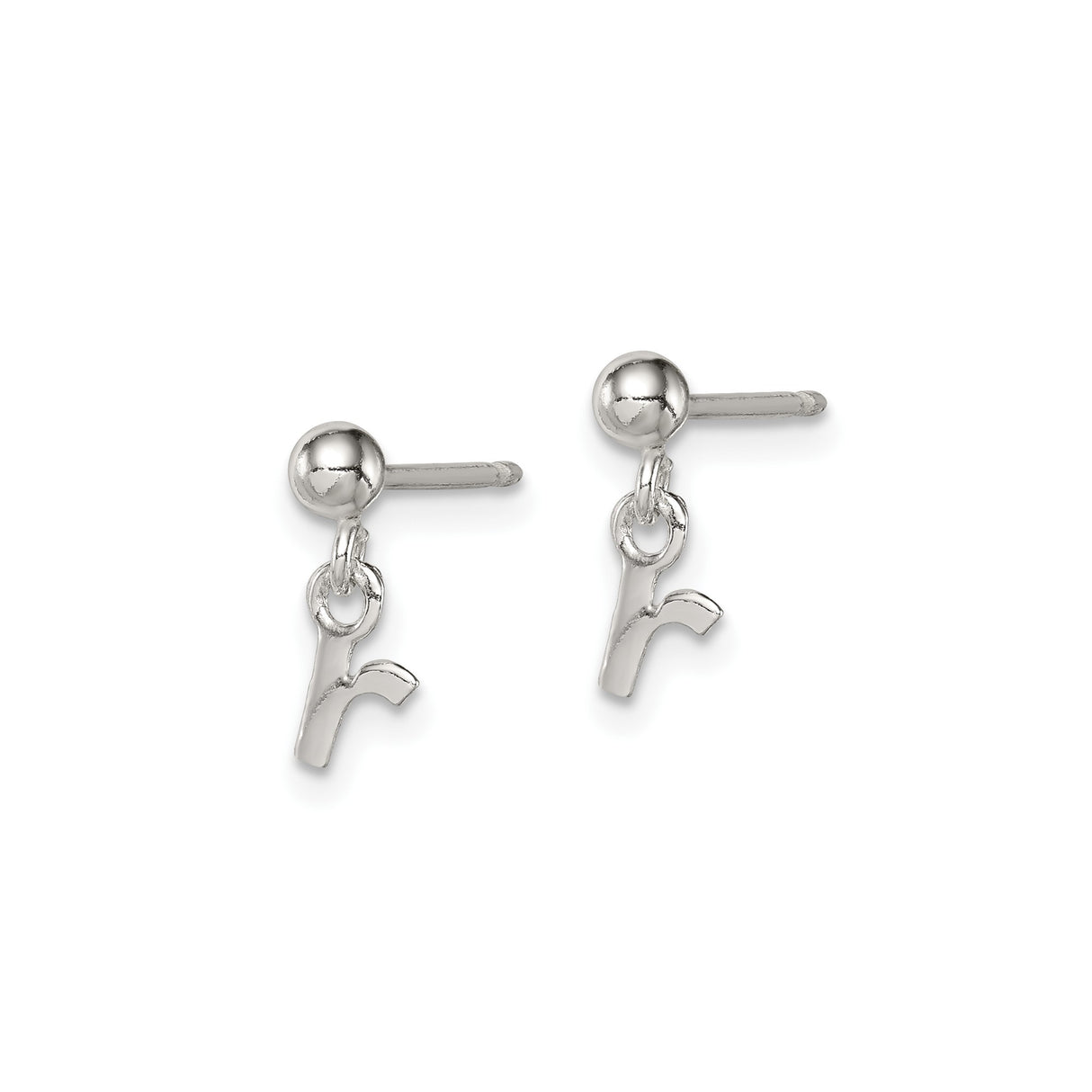 Sterling Silver Dangling Lowercase R Initial Earrings, Custom Alphabet Studs for Women or Girls