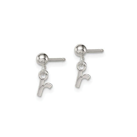 Sterling Silver Dangling Lowercase R Initial Earrings, Custom Alphabet Studs for Women or Girls