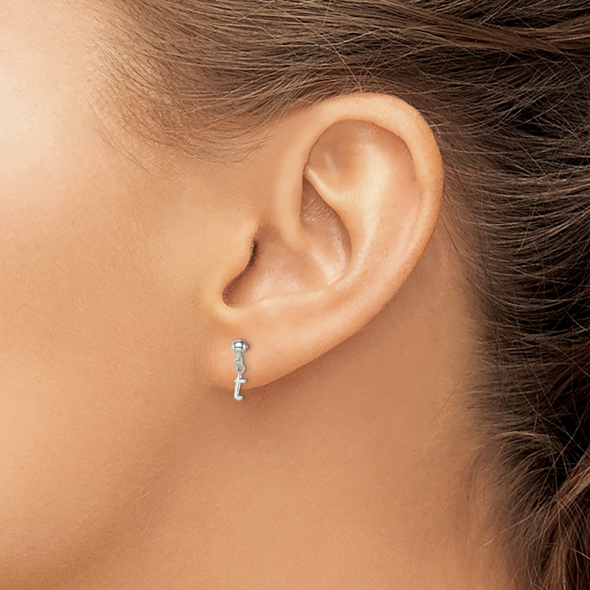 Sterling Silver Stud Earrings with Dangling Lowercase T Initial Charm