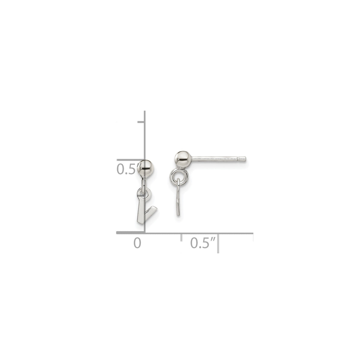 Sterling Silver Initial Dangle Earrings with Letter V Charm, Minimalist Studs for Women and Teens