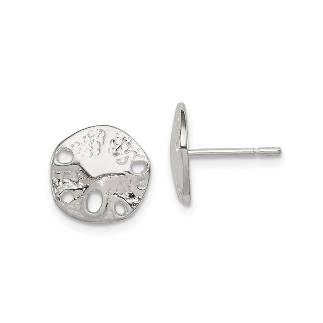 Sterling Silver Sand Dollar Stud Earrings, Textured Cutout Ocean Design, Nautical Coastal Theme