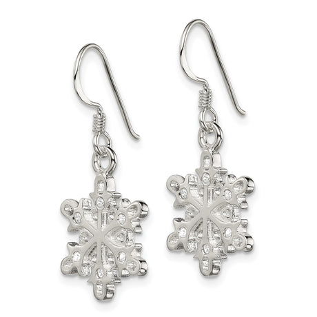 Sterling Silver Snowflake Dangle Earrings with Cubic Zirconia, Winter Holiday Jewelry for Women