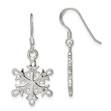 Sterling Silver Snowflake Dangle Earrings with Cubic Zirconia, Winter Holiday Jewelry for Women