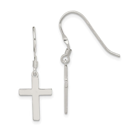 Sterling Silver Cross Dangle Earrings with Minimalist Hook Design, Unisex Faith Jewelry