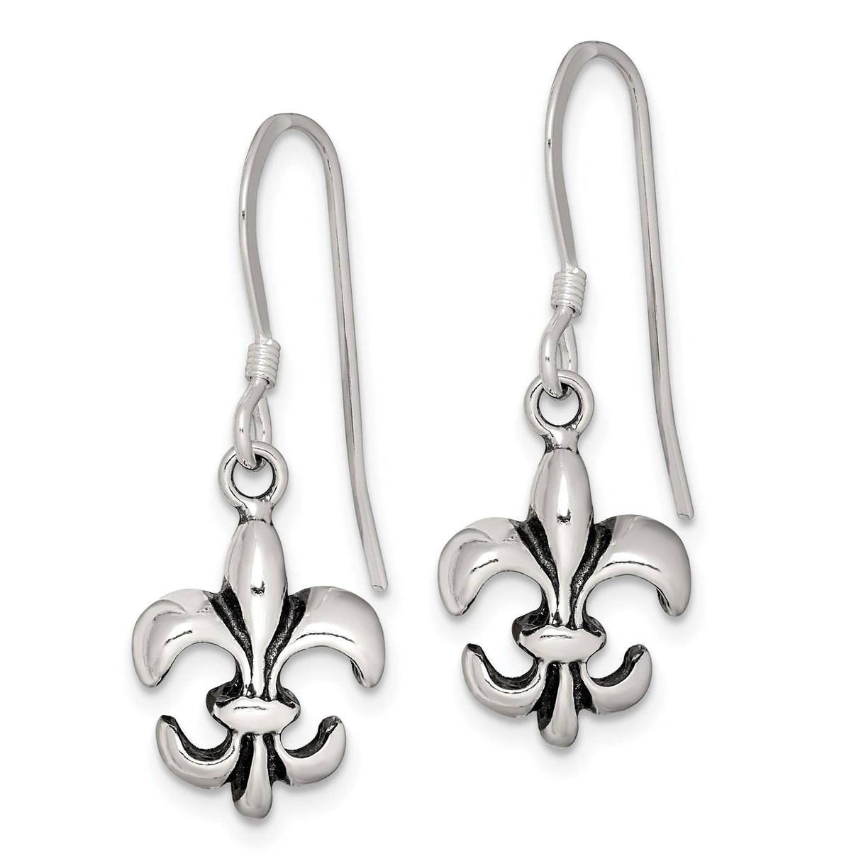 Sterling Silver Dangle Earrings with Fleur De Lis French Heritage Design for Women
