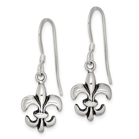Sterling Silver Dangle Earrings with Fleur De Lis French Heritage Design for Women