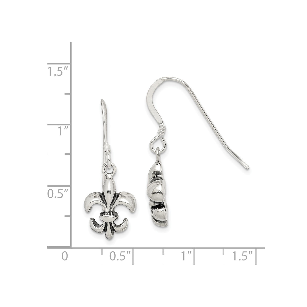 Sterling Silver Dangle Earrings with Fleur De Lis French Heritage Design for Women