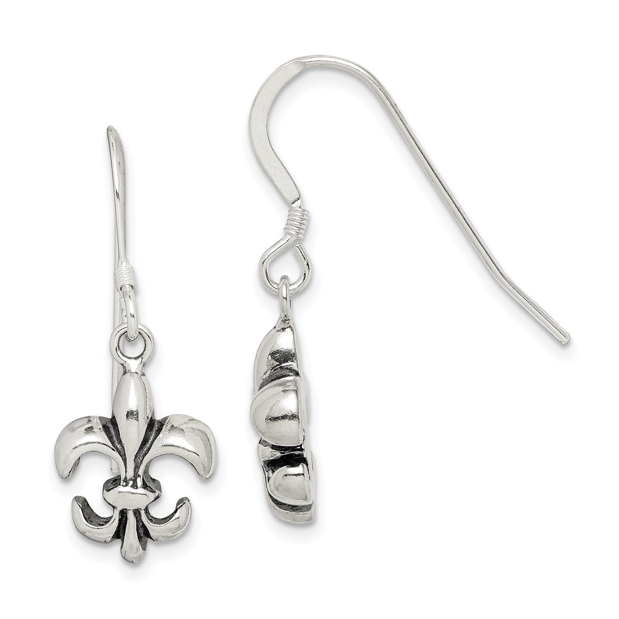 Sterling Silver Dangle Earrings with Fleur De Lis French Heritage Design for Women